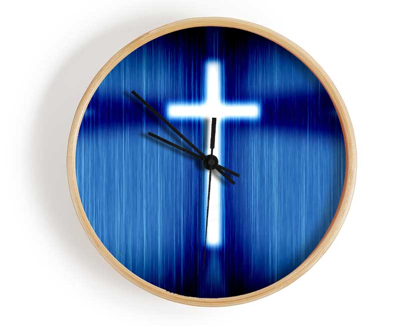 Christian White Cross Blue Background Clock - Wallart-Direct UK