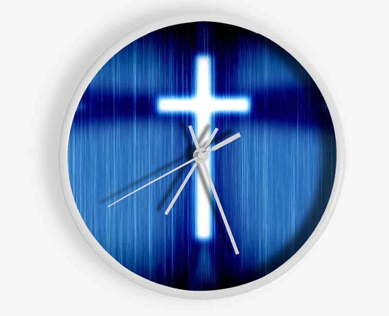 Christian White Cross Blue Background Clock - Wallart-Direct UK