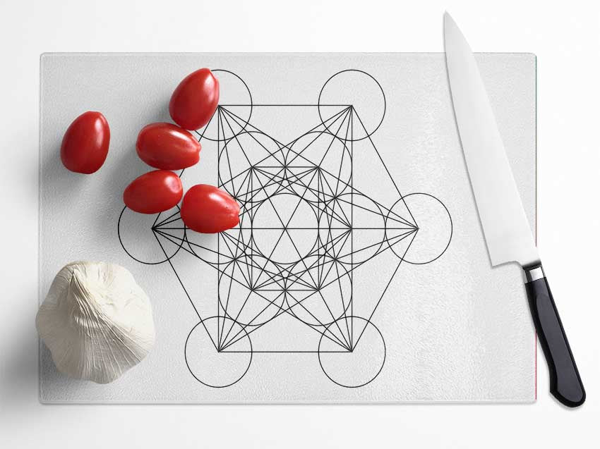 Metatrons Cube Drawing Glass Chopping Board