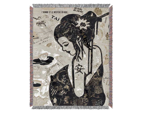 Japanese Geisha Girl Woven Blanket