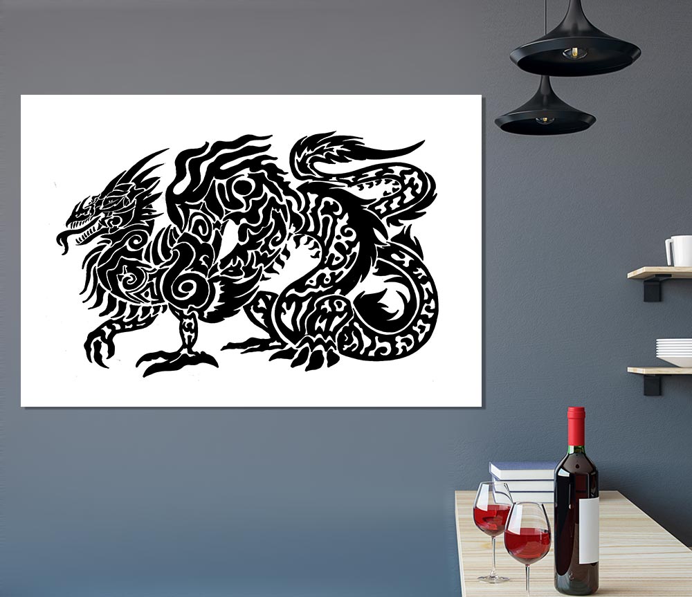 Tribal Long Body Dragon Print Poster Wall Art