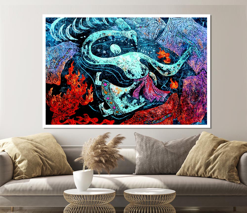 Tibetan Blue Warrior Print Poster Wall Art