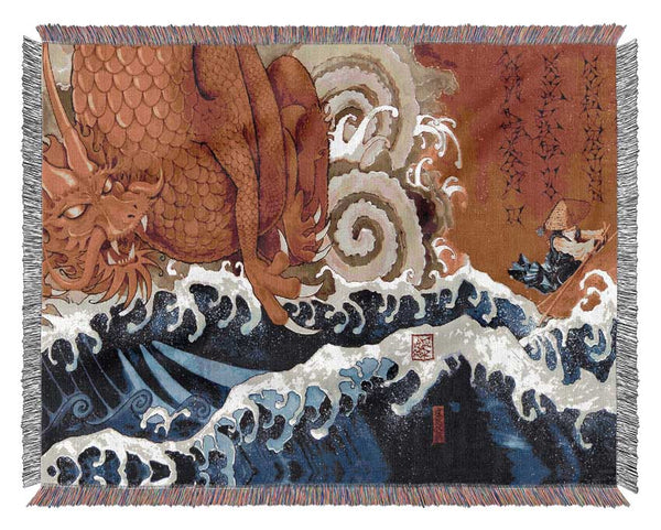 Japanese Samurai Monk Dragon Woven Blanket