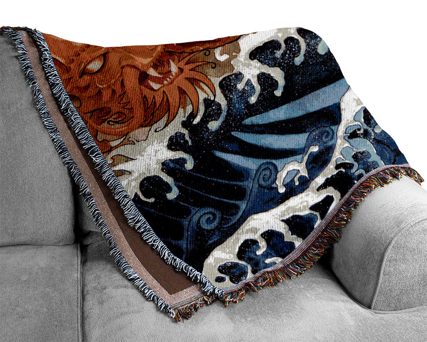 Japanese Samurai Monk Dragon Woven Blanket