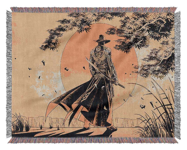 Japanese Samurai Sunset Woven Blanket