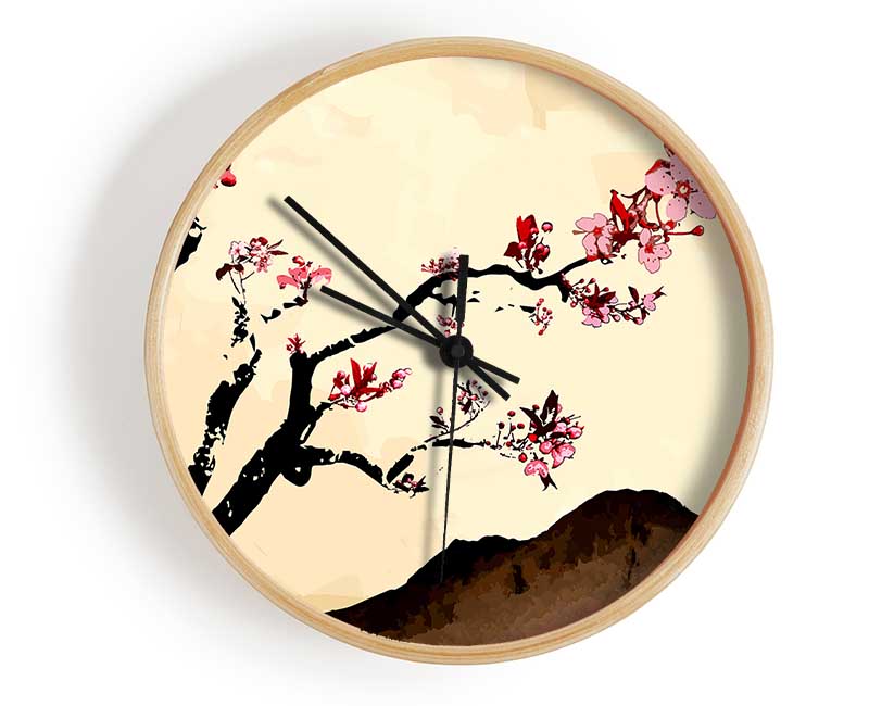 Cherry Blossom Brown Clock - Wallart-Direct UK