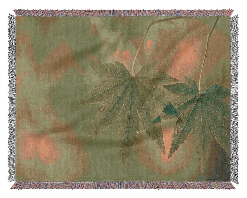 Branch With GreenDewsdrop Leaves Woven Blanket