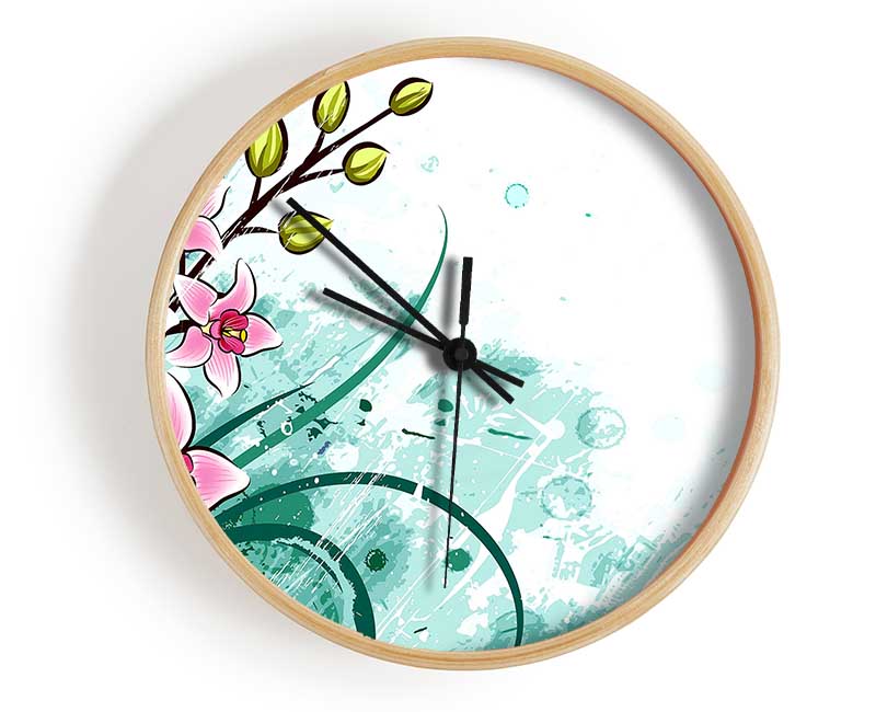 Pink Flowers Clock - Wallart-Direct UK