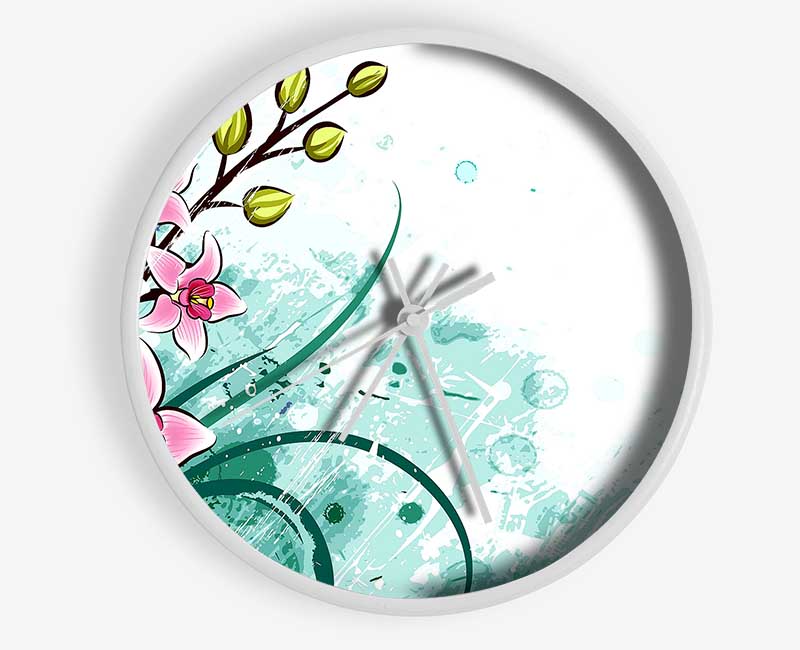 Pink Flowers Clock - Wallart-Direct UK