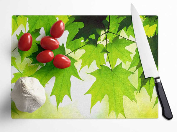 Summer Leaves Glass Chopping Board