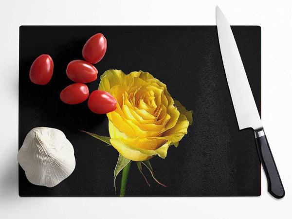 Yellow Rose On Black Background Glass Chopping Board