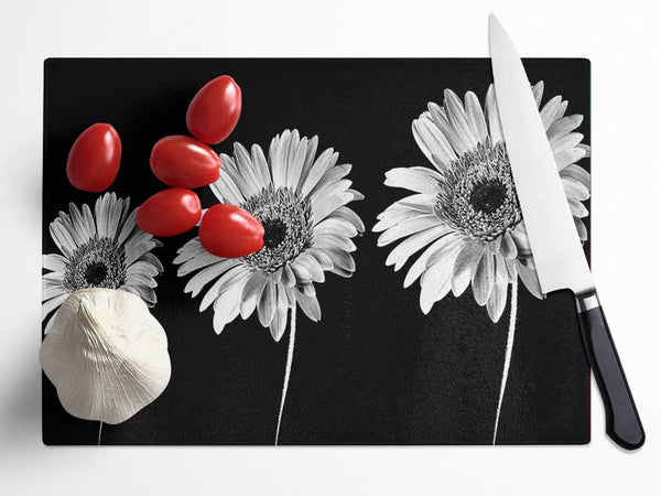 Gerbera Daisies Black And White Glass Chopping Board