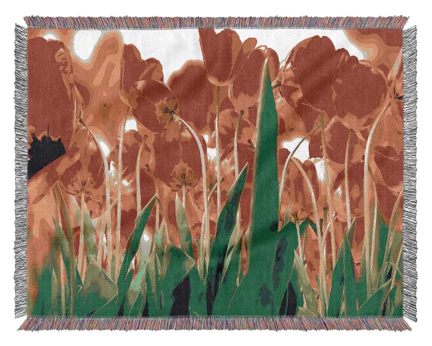 Red Tulips From Under Woven Blanket