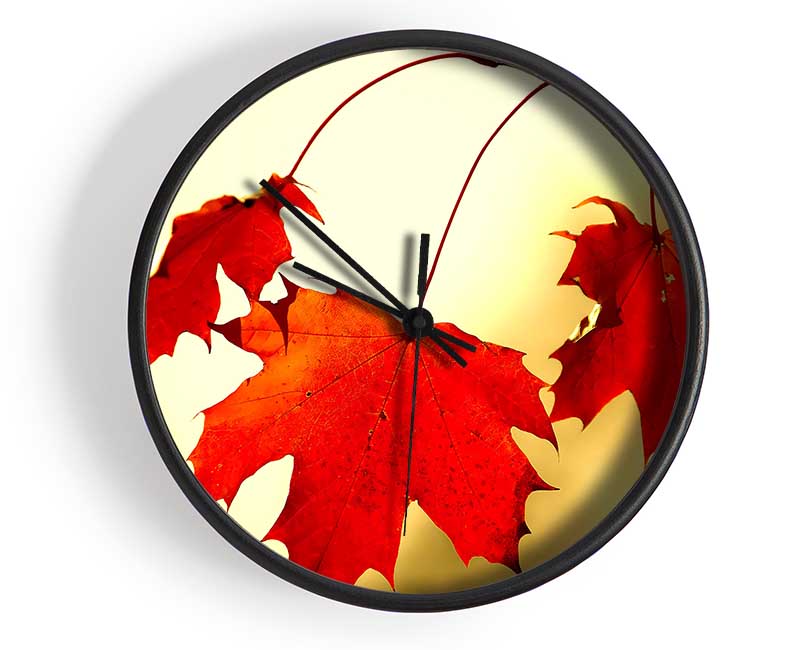 Red Oak Leaves Close Up Clock - Wallart-Direct UK