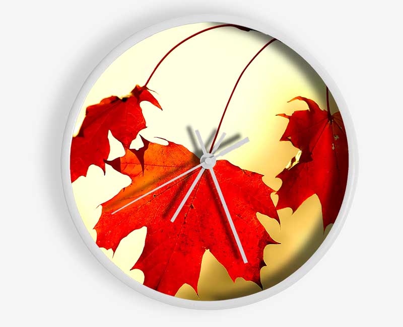 Red Oak Leaves Close Up Clock - Wallart-Direct UK