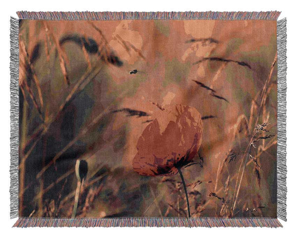 Red Poppy Field In Golden Light Woven Blanket