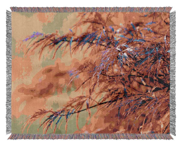 Red Leaves Shrub Woven Blanket