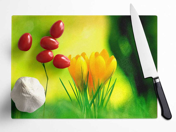 Yellow Crocus Flowers Glass Chopping Board