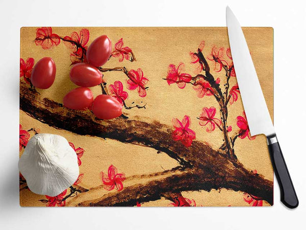 Cherry Blossom Painting Glass Chopping Board