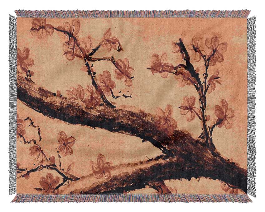 Cherry Blossom Painting Woven Blanket