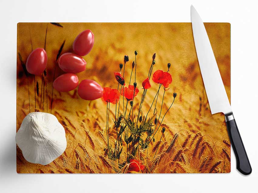 Poppies 3 Glass Chopping Board