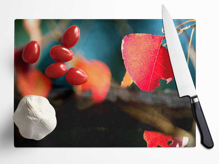 Red Leaves Macro Glass Chopping Board