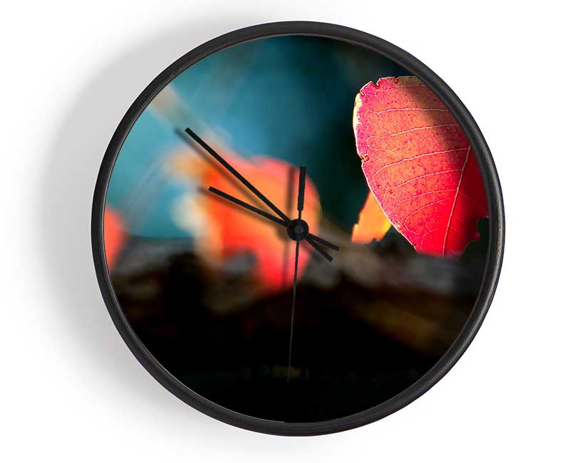 Red Leaves Macro Clock - Wallart-Direct UK