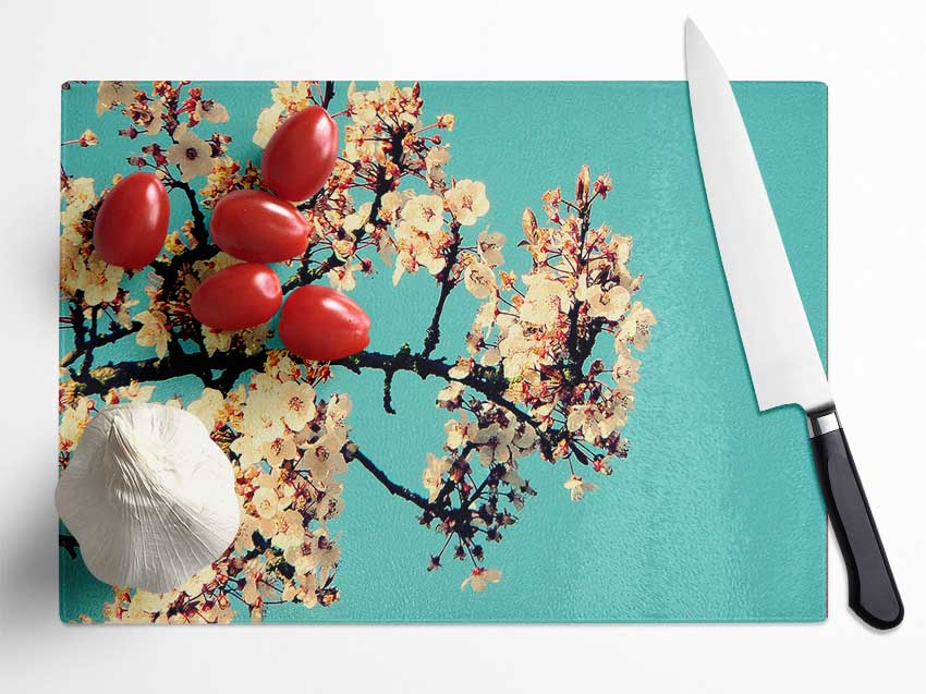 Blossom Tree Against A Blue Sky Glass Chopping Board