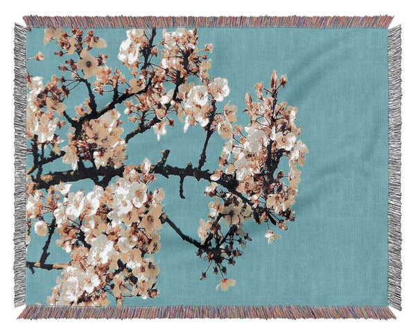 Blossom Tree Against A Blue Sky Woven Blanket