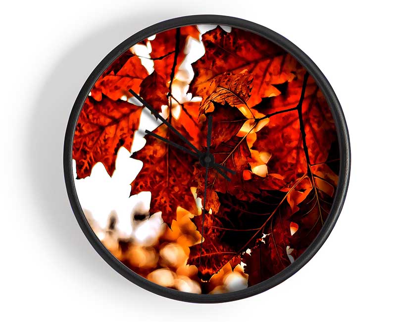 Reddish Brown Leaves Clock - Wallart-Direct UK