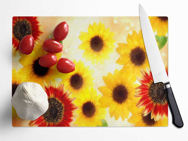 Sunflower Faces Glass Chopping Board