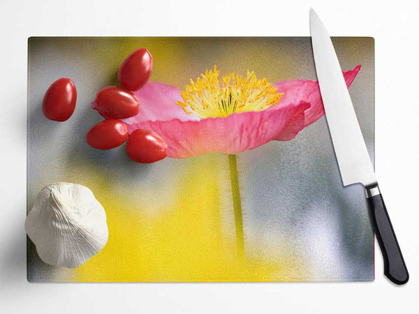 Single Pink Poppy In The Garden Glass Chopping Board