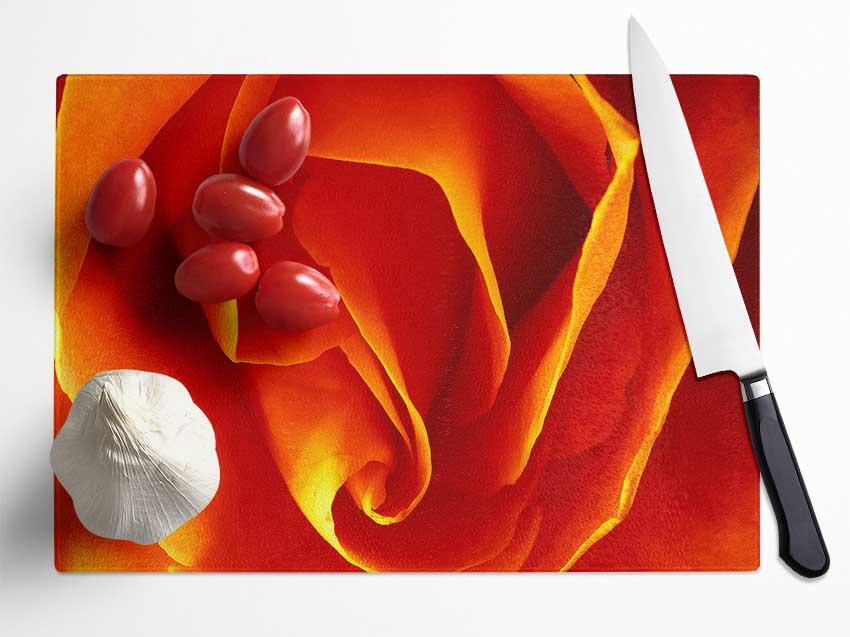 Orange Rose Petals Glass Chopping Board