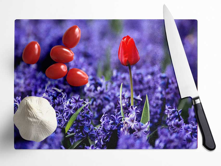 Red Tulip And Hyacinths Glass Chopping Board