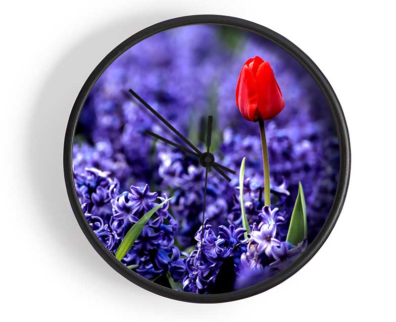 Red Tulip And Hyacinths Clock - Wallart-Direct UK