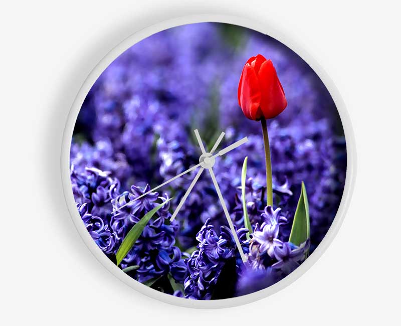 Red Tulip And Hyacinths Clock - Wallart-Direct UK