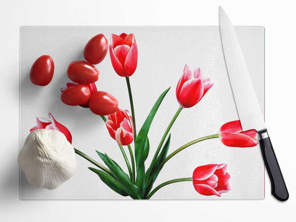 Red Pink Tulips Glass Chopping Board