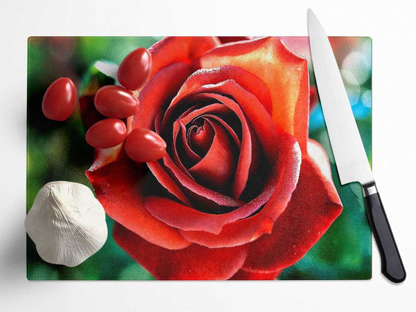 Beautiful Rose In The Garden Glass Chopping Board