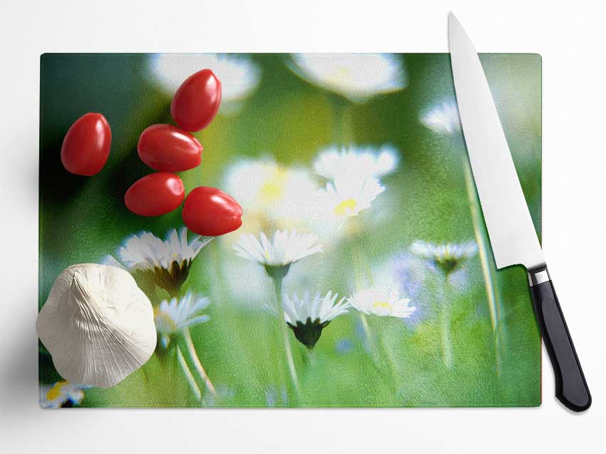 Blurry Daisies Glass Chopping Board