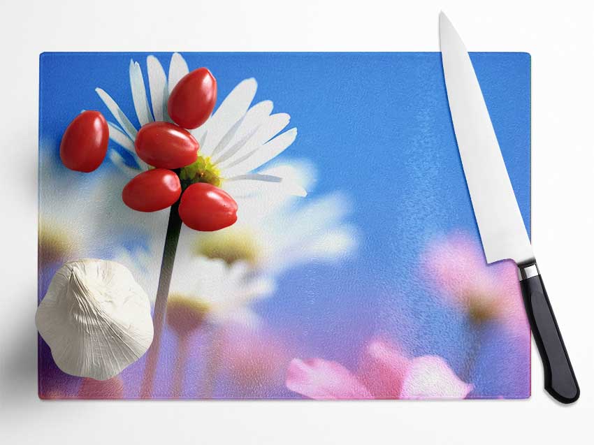 Daisies In The Sky Glass Chopping Board