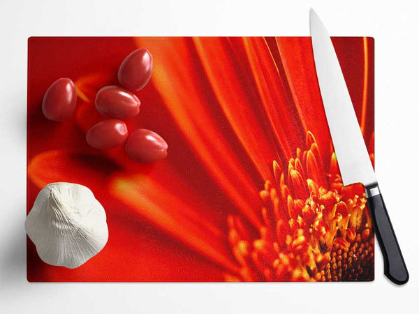 Red Orange Gerbera Petals Glass Chopping Board