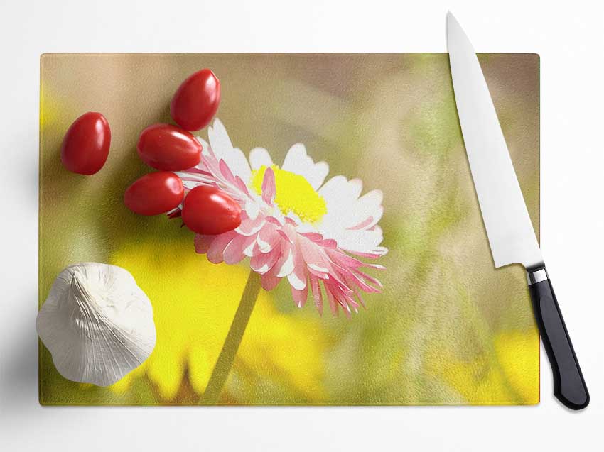 Beautiful Summer Pink Flower Glass Chopping Board