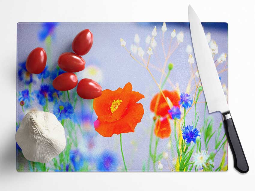 Lovely Poppy Garden Glass Chopping Board