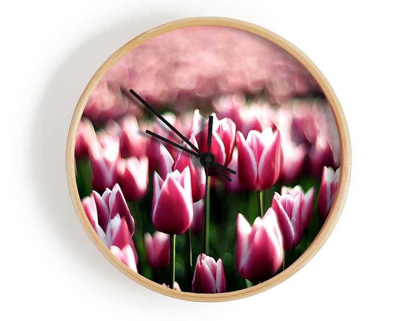 Pink Tulips Spring Clock - Wallart-Direct UK