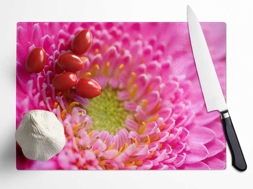 Pink Flower Centre Glass Chopping Board