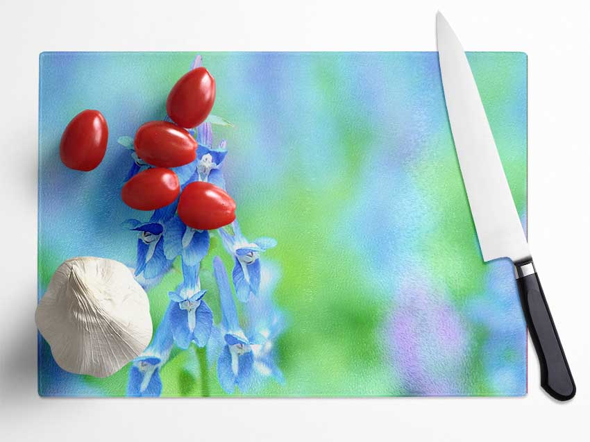 Soft Focus Small Blue Flowers Glass Chopping Board