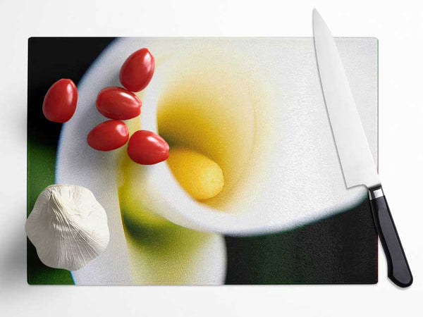 White Calla Lily Glass Chopping Board