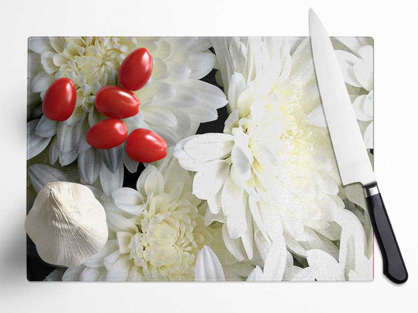 White Flowers Glass Chopping Board