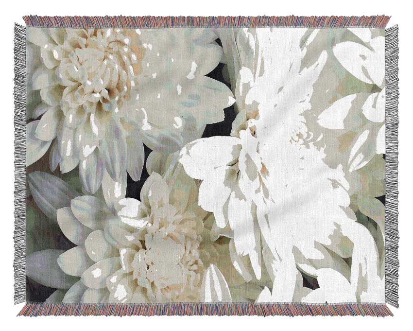 White Flowers Woven Blanket