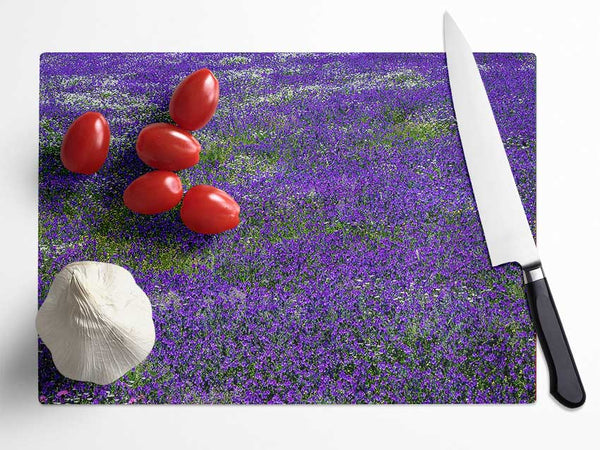 Field Of Purple Flowers Glass Chopping Board